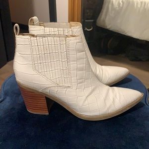 Marc Fisher white snakeskin booties